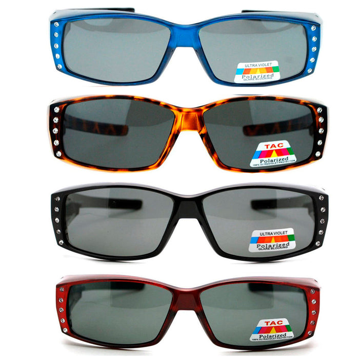 1 Pair Womens Rhinestone Anti-glare Polarized Chic Narrow Rectangular Sunglasses