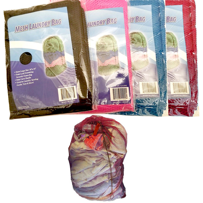 4 Pc Extra Large Mesh Laundry Bags Drawstring Handle 36 x 24 Lingerie Delicates