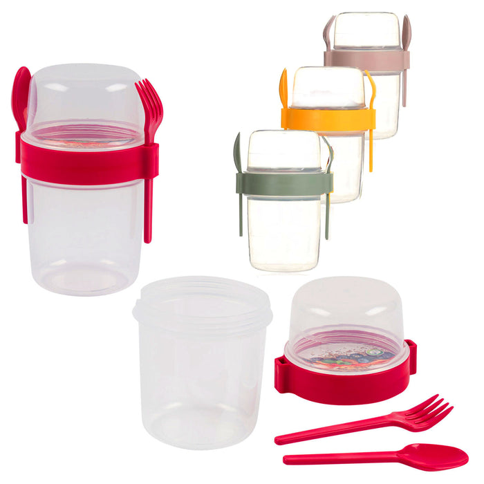 2 Sets Overnight Oats Container Cup Yogurt Fruit Parfait Cereal Spoon Fork 27oz