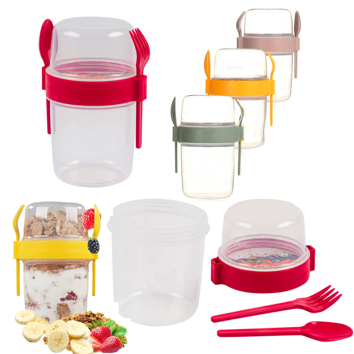 1 Breakfast To Go Cup Yogurt Cereal Container w/ Spoon Fork Fruit Parfait 27oz