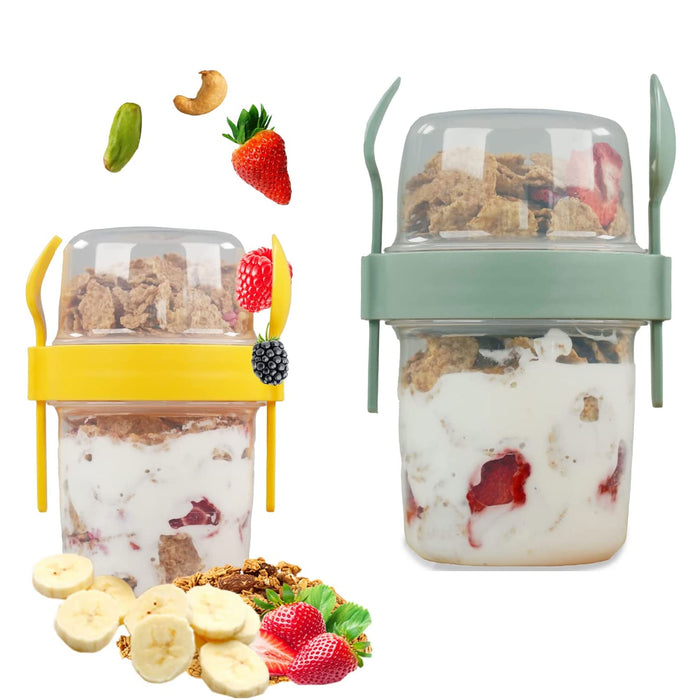 2 Sets Overnight Oats Container Cup Yogurt Fruit Parfait Cereal Spoon Fork 27oz