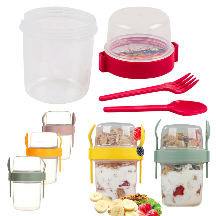 2 Sets Overnight Oats Container Cup Yogurt Fruit Parfait Cereal Spoon Fork 27oz