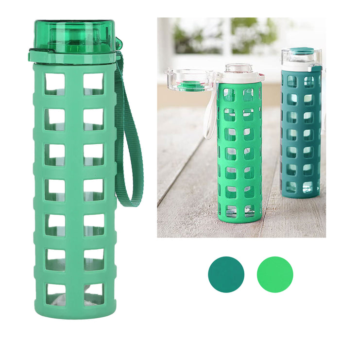 20oz Glass Water Bottle Wide Tumbler Leak Proof Lid Silicone Sleeve Sports Drink