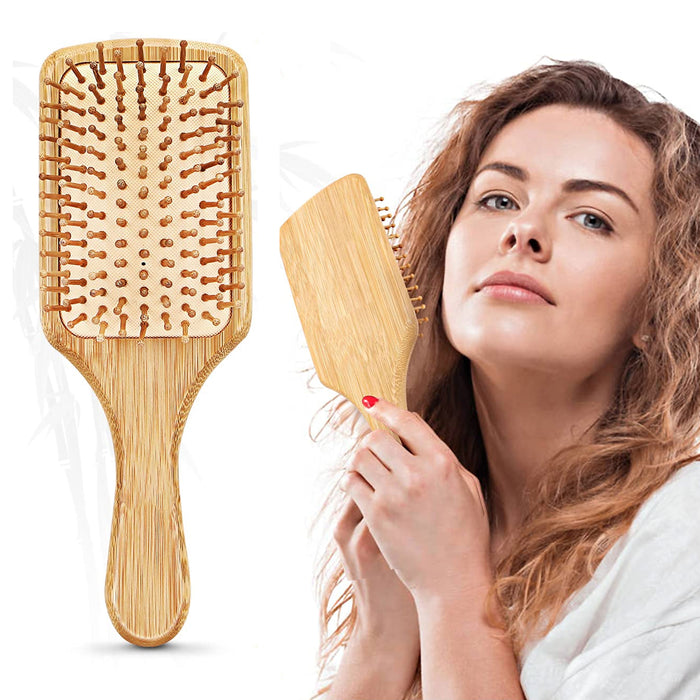 1 Large Bamboo Paddle Brush Anti-static Hairbrush Salon Care Detangle Massager