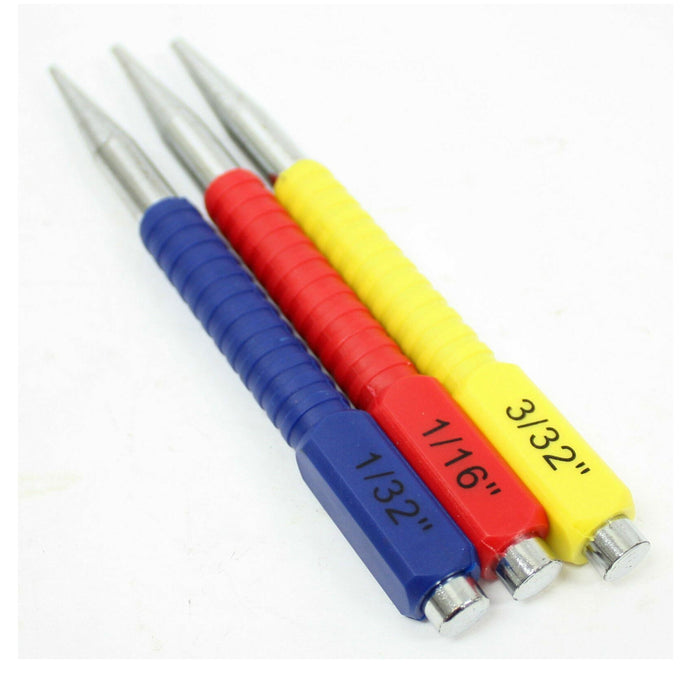 3 Pcs Nail Setter Punch Set Hinge Pin Hardened Steel Cushioned 1/32" 1/16" 3/32"