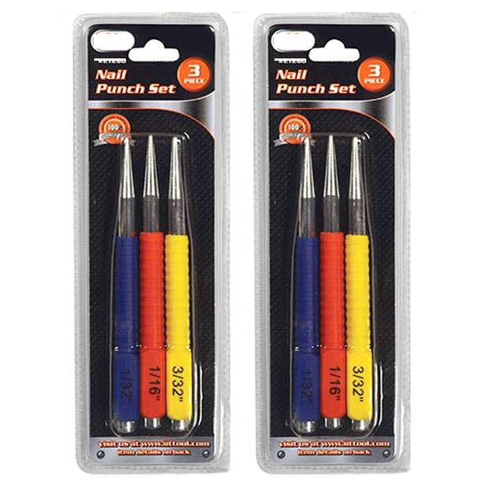 6 Assorted Nail Pin Punch Set Hardened Steel Precision Center Color Coded Tool