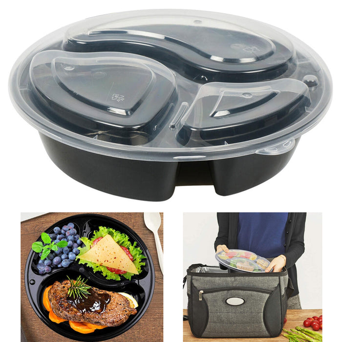 12 Meal Prep Containers 3 Compartment Plate W/ Lids Reusable Food Storage 30oz
