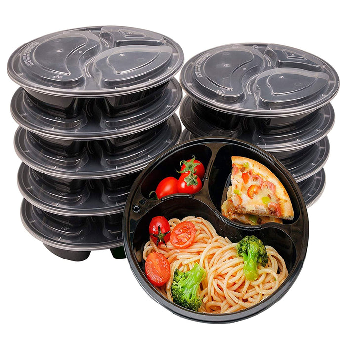 24 Food Storage Containers Meal Prep 3 Compartment Plate W/ Lids Reusable 30oz