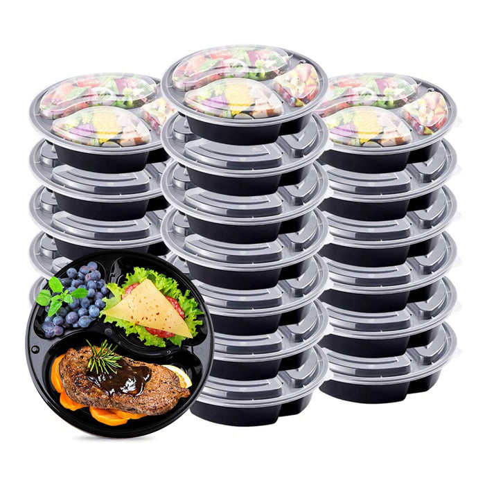 24 Food Storage Containers Meal Prep 3 Compartment Plate W/ Lids Reusable 30oz