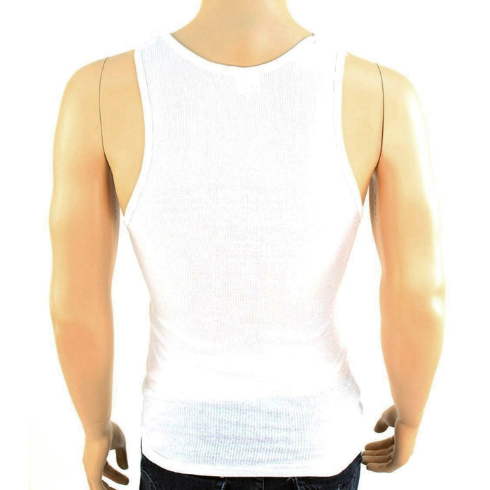 3pc Men A-Shirt 100% Cotton Ribbed Tank Top Undershirt Slim Muscle Tee Large Wht