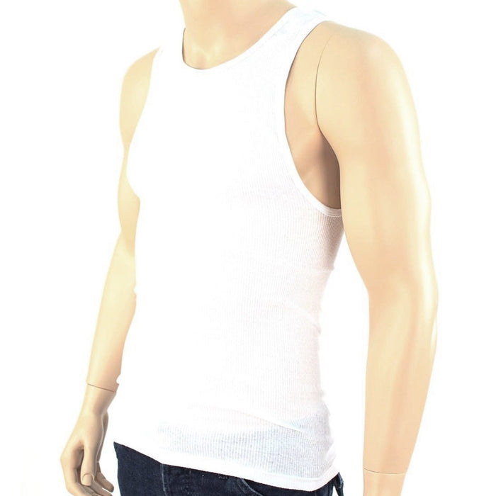 3pc Men A-Shirt 100% Cotton Ribbed Tank Top Undershirt Slim Muscle Tee Large Wht