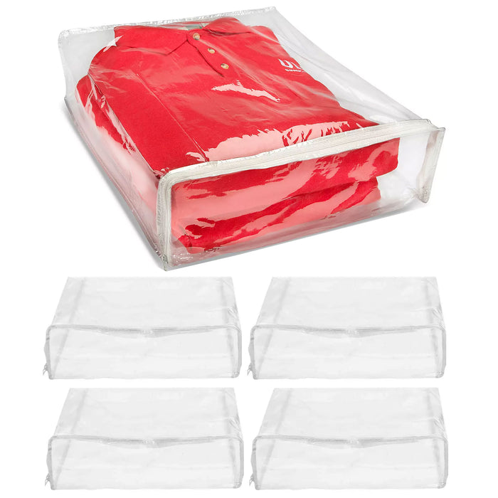 4 Clothes Quilt Blanket Storage Clear Zippered Bag Space Saver Organizer 15X18X5