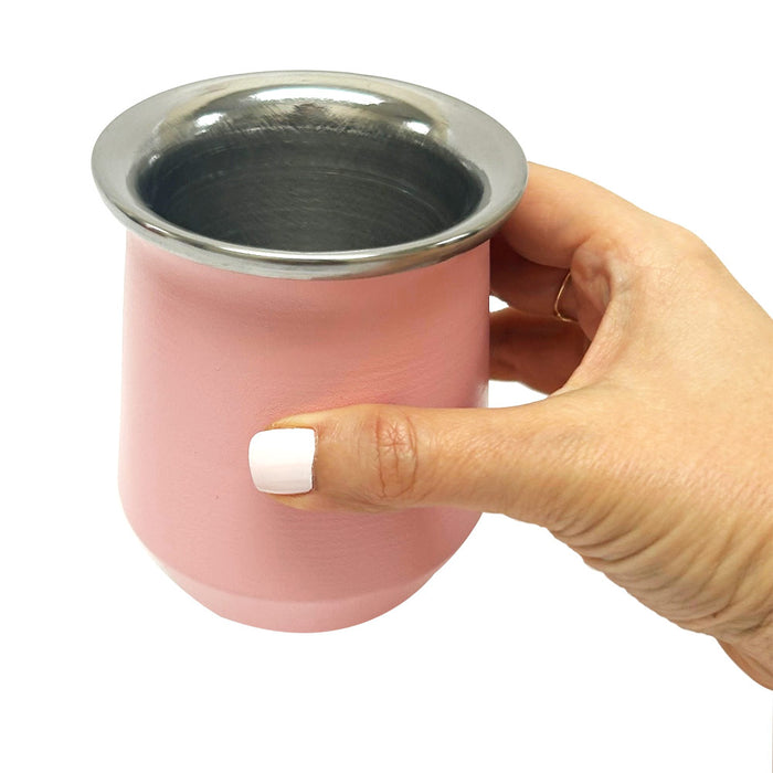Argentina Yerba Mate Cup Tea Gourd Stainless Steel Bombilla Kit Double Wall Pink