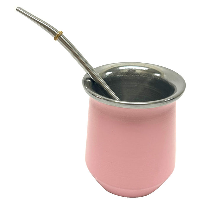 Argentina Yerba Mate Cup Tea Gourd Stainless Steel Bombilla Kit Double Wall Pink