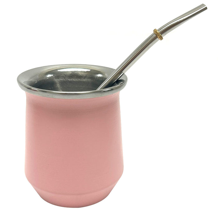 Argentina Yerba Mate Cup Tea Gourd Stainless Steel Bombilla Kit Double Wall Pink