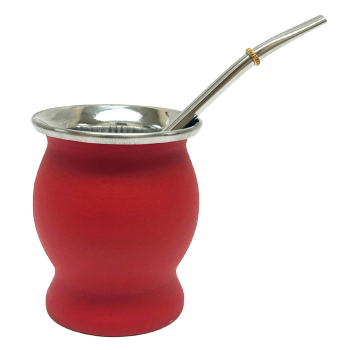 Independiente Rey de Copas Argentina Gourd Tea Yerba Mate Cup Bombilla Straw Stainless Steel Double Wall Red