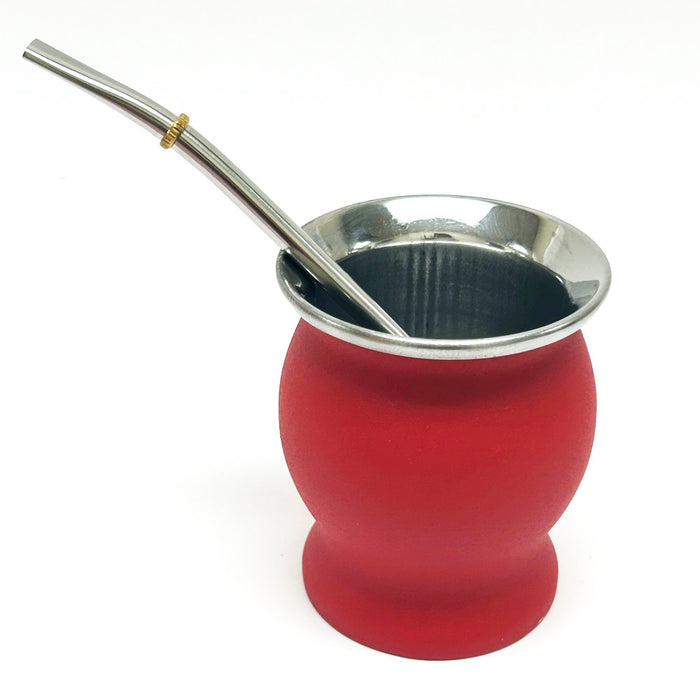 Independiente Rey de Copas Argentina Gourd Tea Yerba Mate Cup Bombilla Straw Stainless Steel Double Wall Red