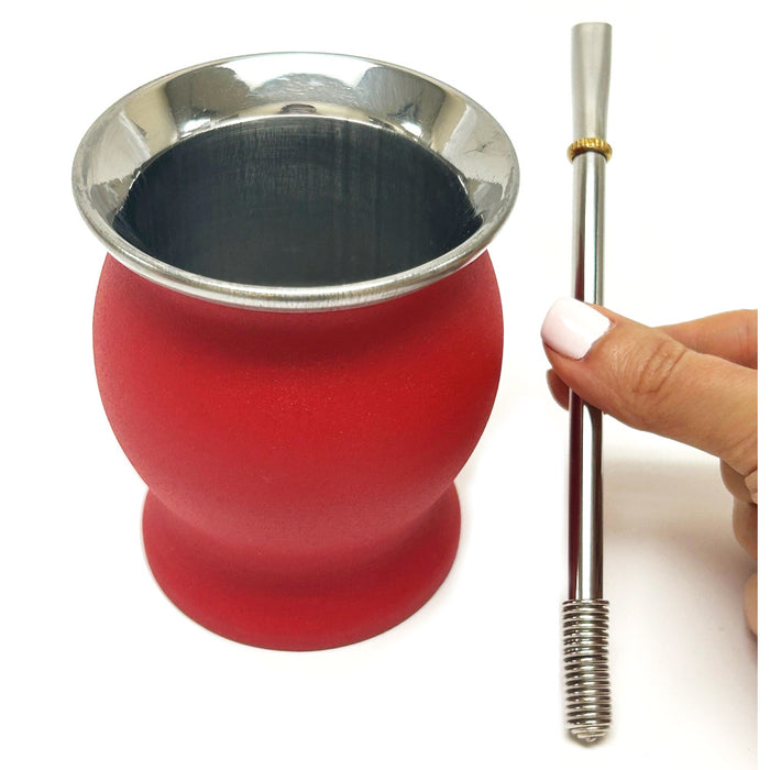 Independiente Rey de Copas Argentina Gourd Tea Yerba Mate Cup Bombilla Straw Stainless Steel Double Wall Red