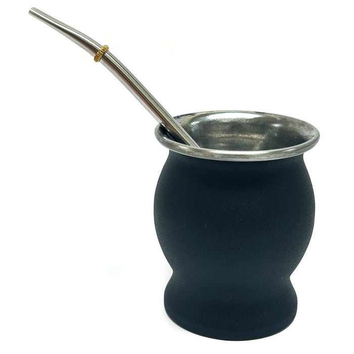 Painted Black this Argentine Yerba Mate Gourd Tea Cup Bombilla Straw Stainless Steel Double Wall