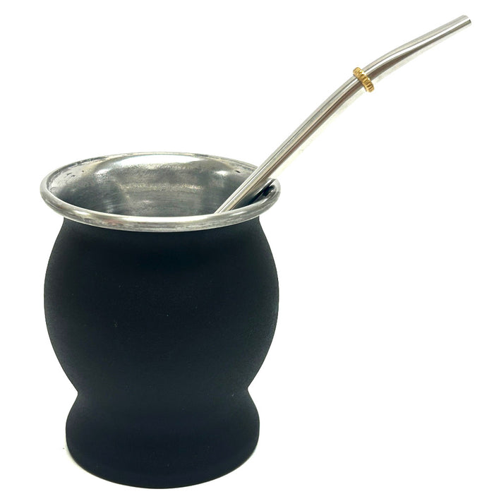 Painted Black this Argentine Yerba Mate Gourd Tea Cup Bombilla Straw Stainless Steel Double Wall