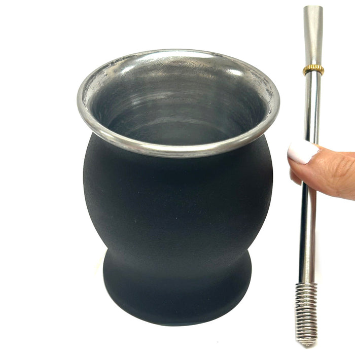 Painted Black this Argentine Yerba Mate Gourd Tea Cup Bombilla Straw Stainless Steel Double Wall