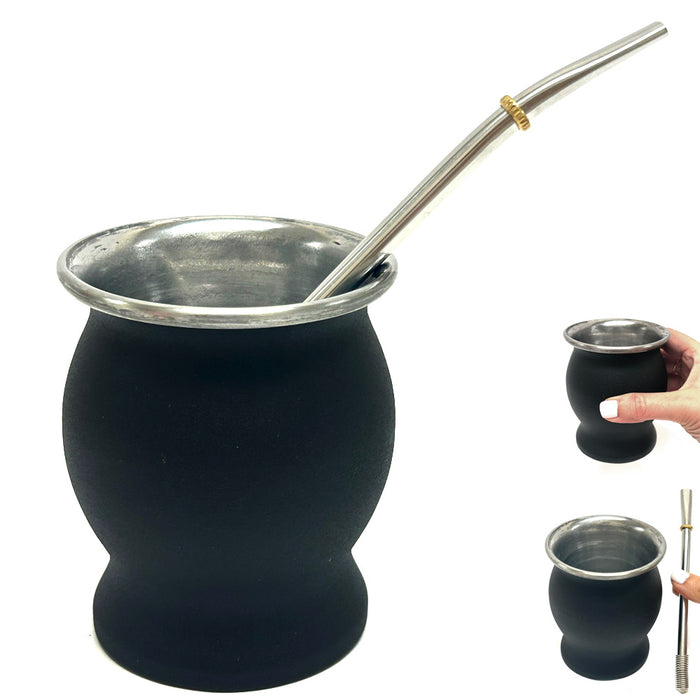 Painted Black this Argentine Yerba Mate Gourd Tea Cup Bombilla Straw Stainless Steel Double Wall