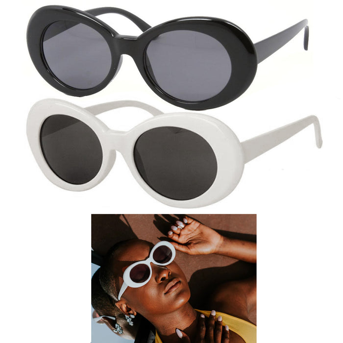 1 White Black Clout Goggles Glasses Vintage Classic Kurt Cobain Sunglass Oval