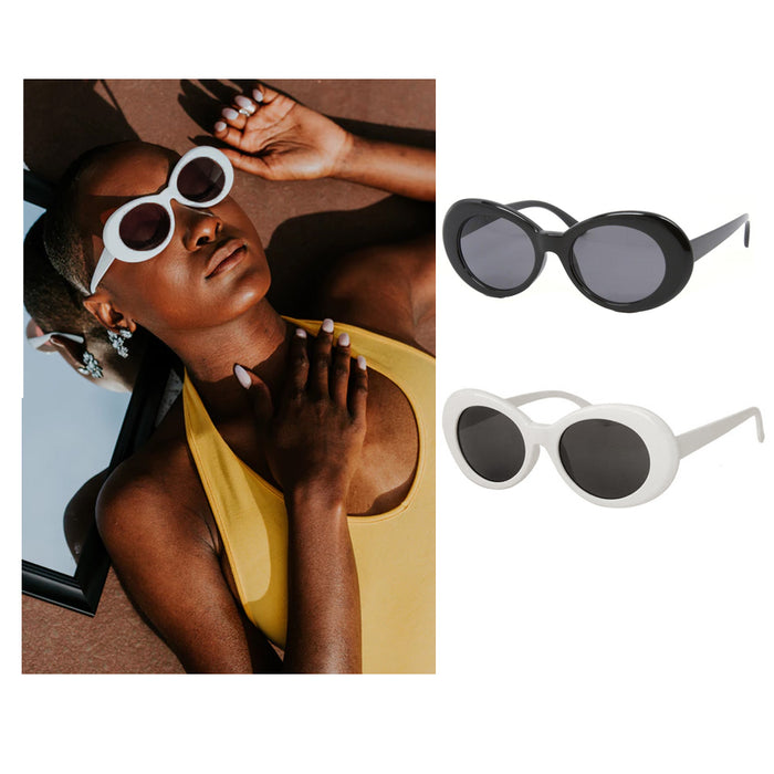 1 White Black Clout Goggles Glasses Vintage Classic Kurt Cobain Sunglass Oval