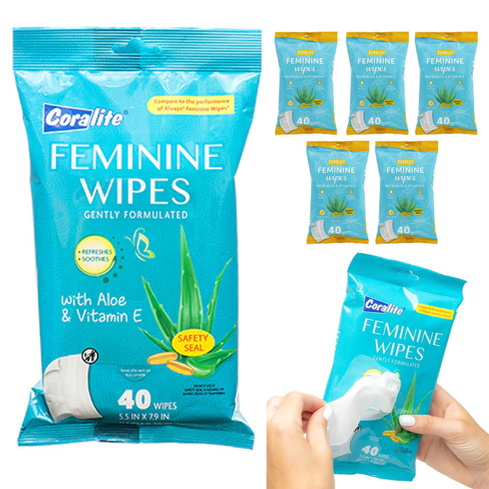240ct Gentle Daily Feminine Wipes 6pk Wet Cleansing Cloths Moist Vitamin E Aloe