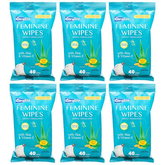 240ct Gentle Daily Feminine Wipes 6pk Wet Cleansing Cloths Moist Vitamin E Aloe