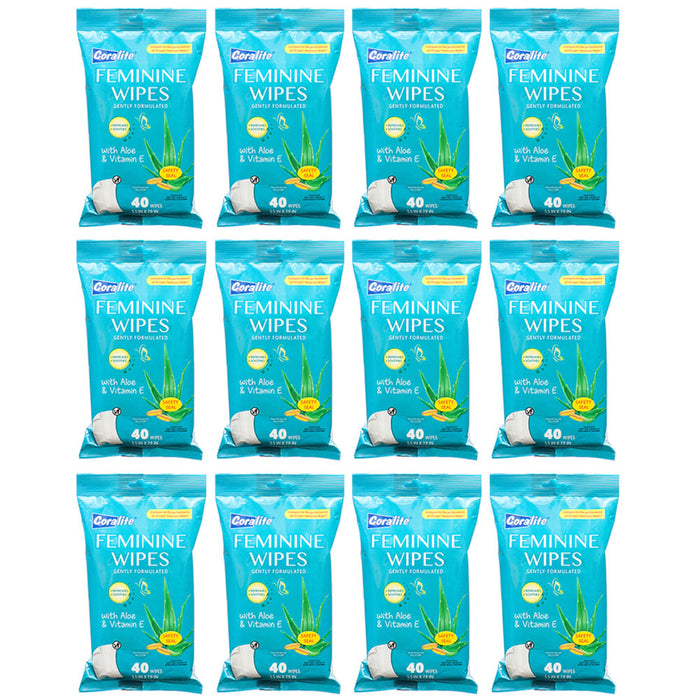 480ct Feminine Wipes Moist Cleansing Cloths Vitamin E Aloe Alcohol Free 12 Packs