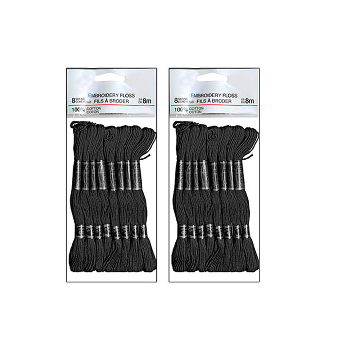 16 Pack Black Stranded Cross Stitch Cotton Embroidery Thread Floss Skeins Sewing