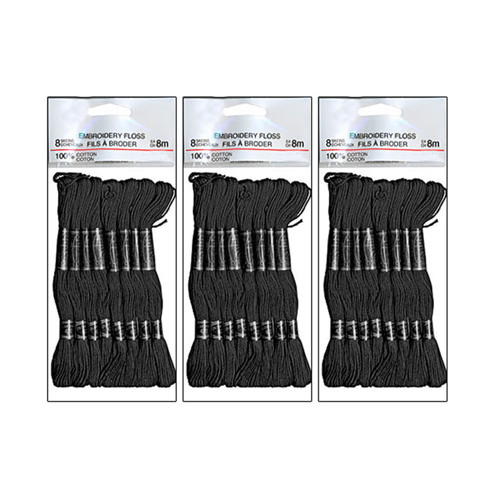 24 Black Stranded Stitch 100% Cotton Embroidery Thread Floss Sewing Skeins Craft