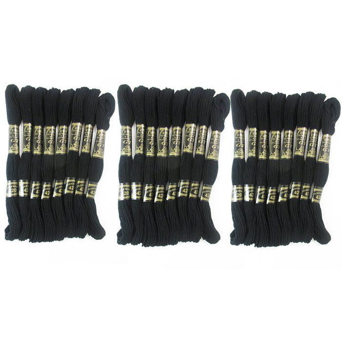 24 Black Stranded Stitch 100% Cotton Embroidery Thread Floss Sewing Skeins Craft