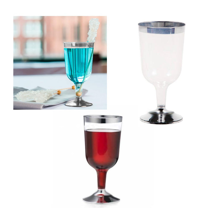 12 Plastic Champagne Wine Flute Disposable Glasses 6oz Wedding Party Silver New