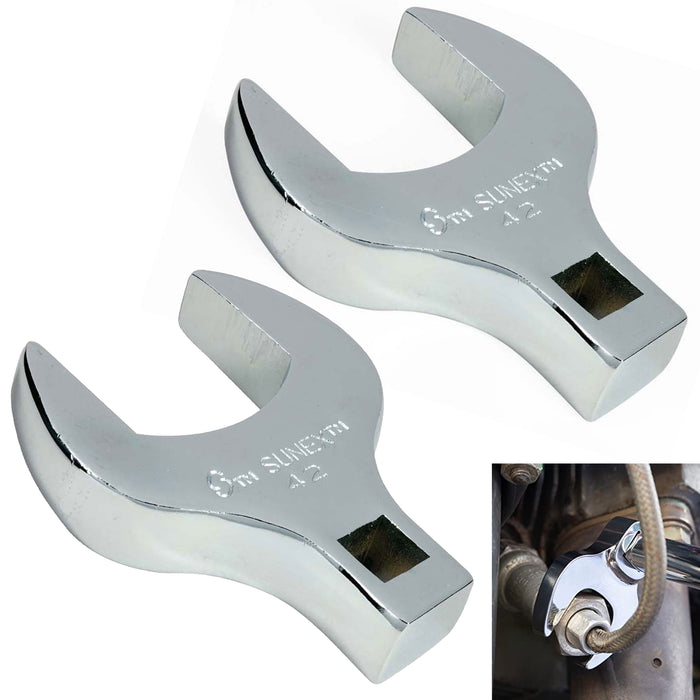 2 Pc 42MM Jumbo Crowfoot Wrench Ratchet Attachment 1/2" Drive Straight Open End