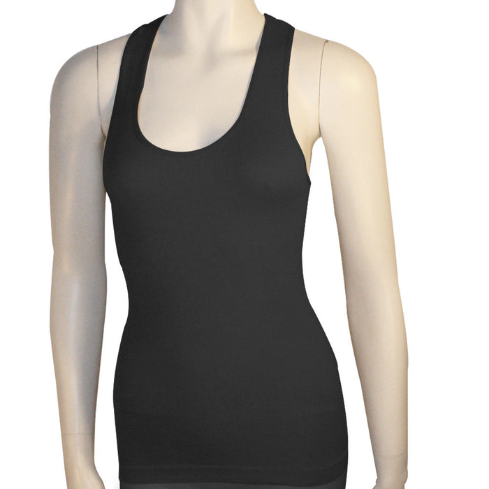 2 Women's Seamless Racerback Tank Top Stretch Sleeveless Basic Cami Sports Black