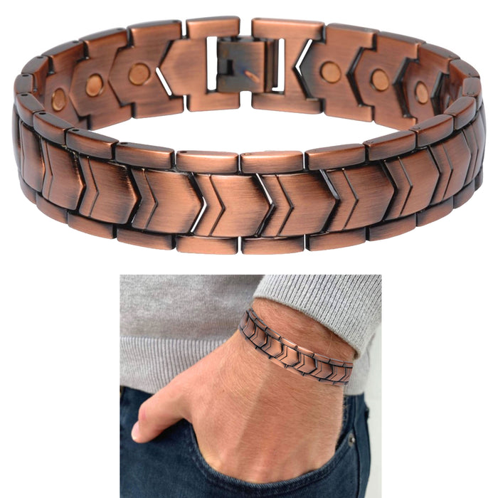 1 Pc Men Solid Copper Link Bracelet Magnetic Healing Arthritis Pain Relief Gift