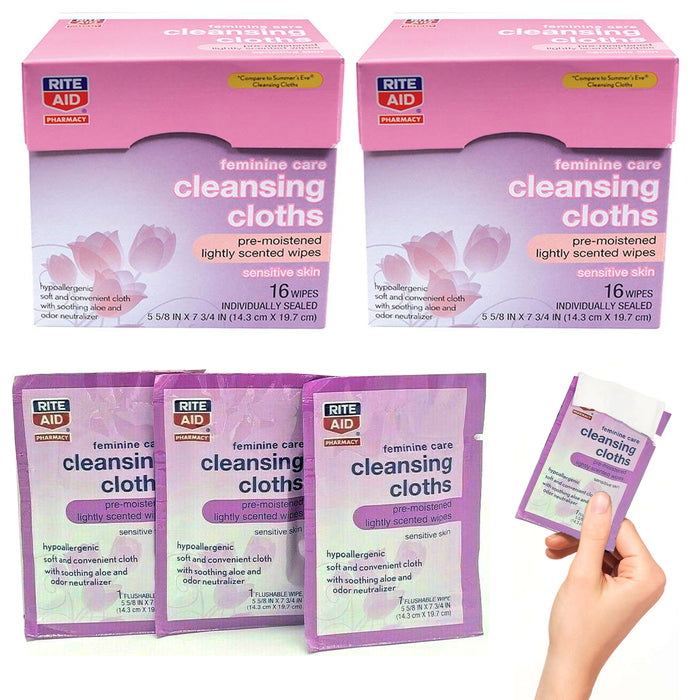 32 Ct Feminine Cloths Cleansing Wipes Individually Wrapped Soft Moist Towelette