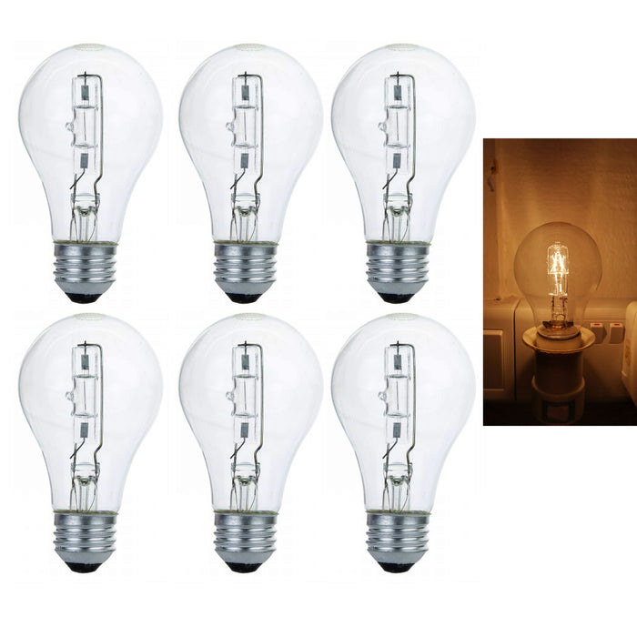 6 X Dimmable 60 Watt A19 Crystal Clear Warm Halogen Light Bulb Bright 750 Lumens