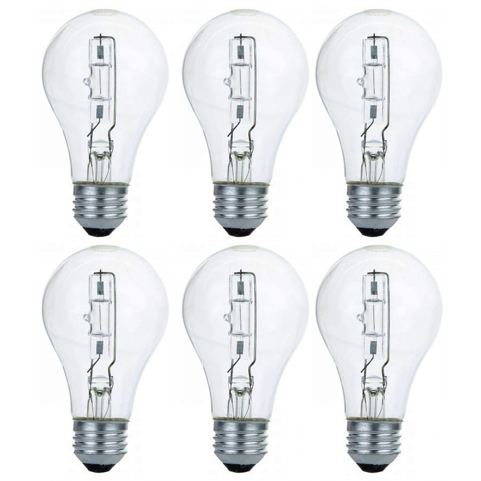6 X Dimmable 60 Watt A19 Crystal Clear Warm Halogen Light Bulb Bright 750 Lumens