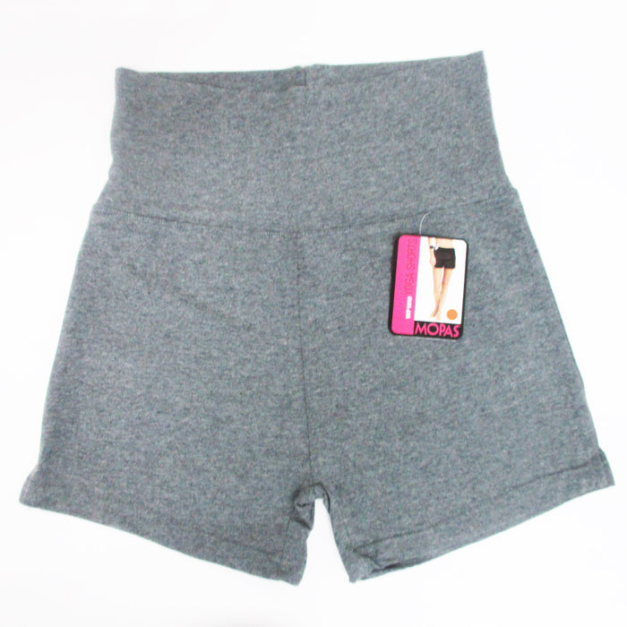 2 Women Grey Yoga Shorts Fold Over Waist Cotton Spandex Activewear Gym Fit Small