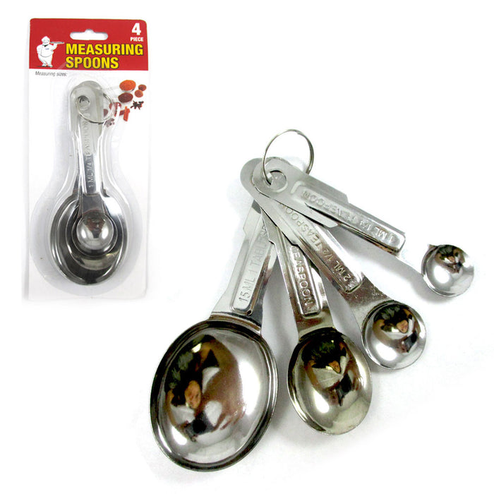 4 Pc Stainless Steel Measuring Spoon Teaspoon Set Scoop Baking Metric Tool New !