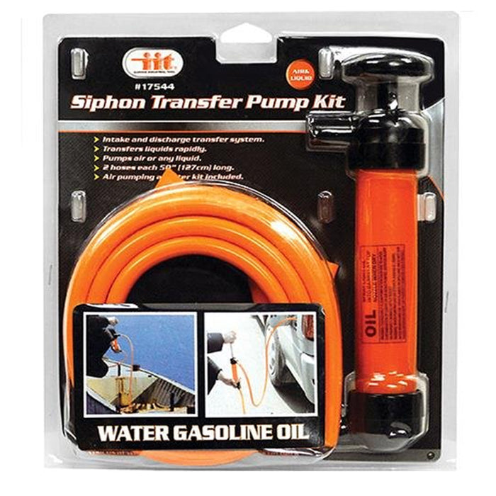 Multi Use Siphon Fuel Transfer Pump Kit for Gas Oil and Liquids 2 50" Hoses Incl