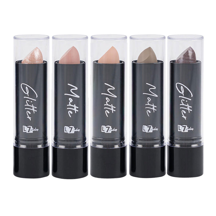 5 Pc Assorted Nude Matte Lipstick Colors Shimmer Glitter Beauty Cosmetics 0.12oz