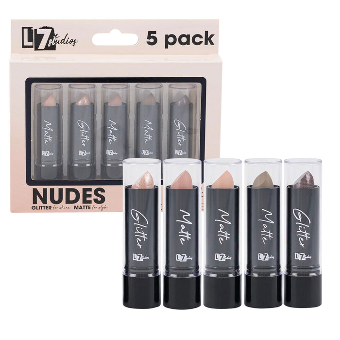 5 Pc Assorted Nude Matte Lipstick Colors Shimmer Glitter Beauty Cosmetics 0.12oz