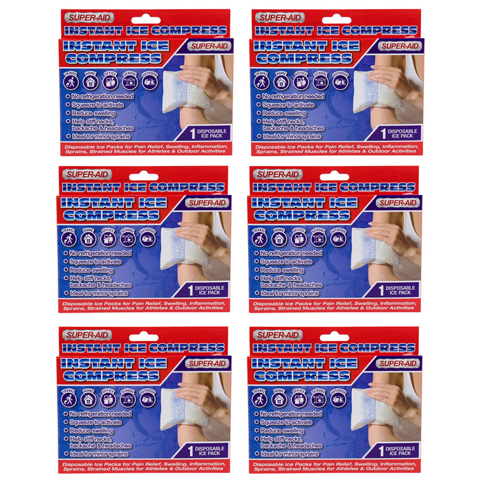 6 Pack Instant Cold Packs Disposable Ice Compress for Sprains Swelling First Aid
