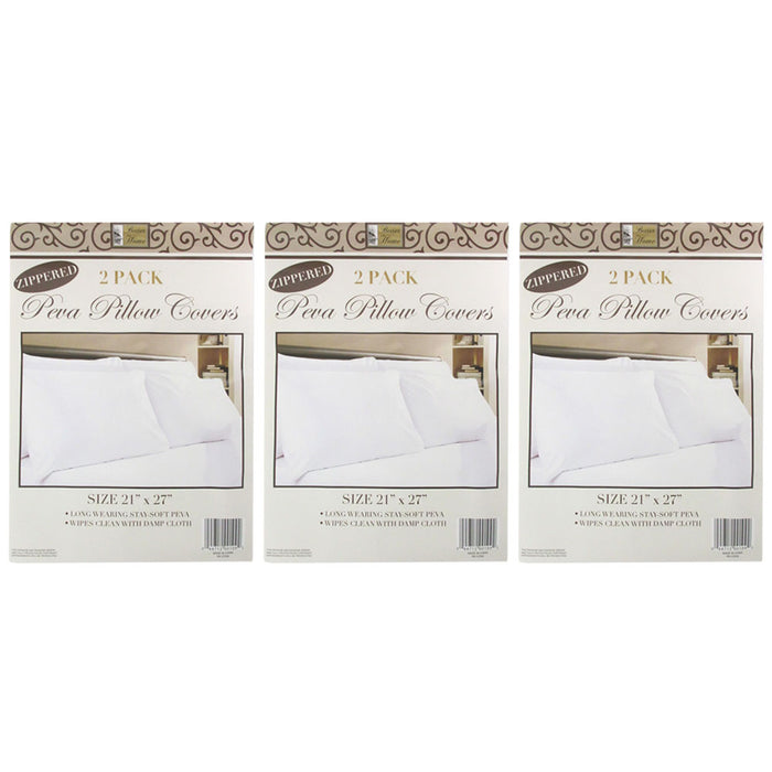 6 White Hotel Pillow Plastic Cover Case Waterproof Zipper Protector Bed 21 X 27