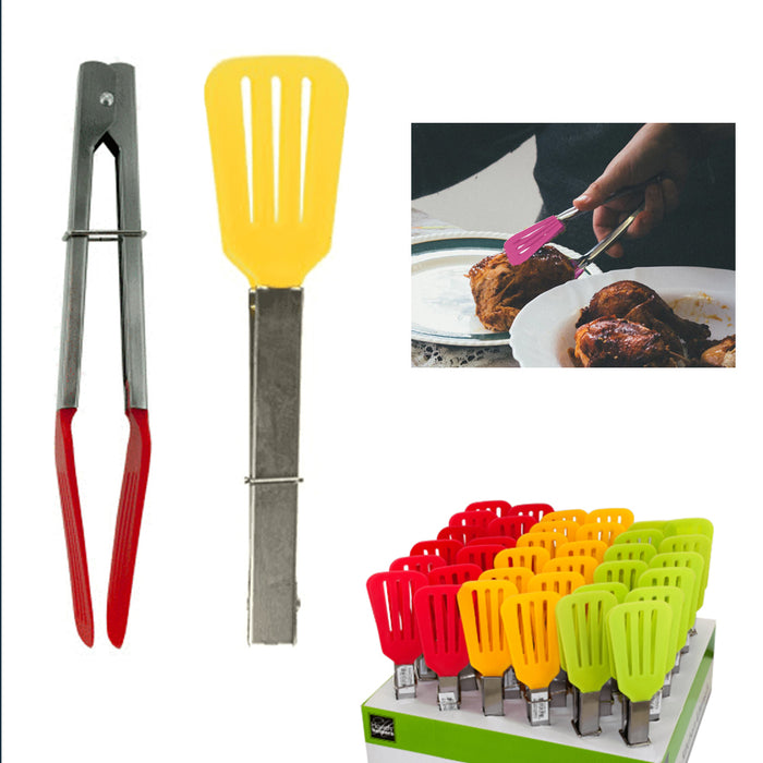 2 Pack Kitchen Mini Tongs Easy Grip Nylon Tips Cooking BBQ Bake Waffles Serving