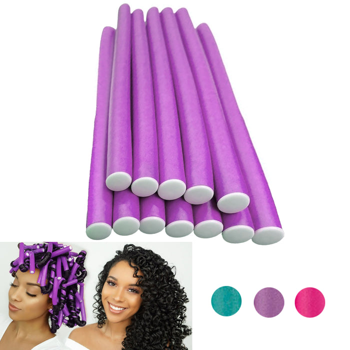 24 Pc Heatless Curlers Hair Rollers Flexible Curl Foam Flexi Rods Bendy Medium